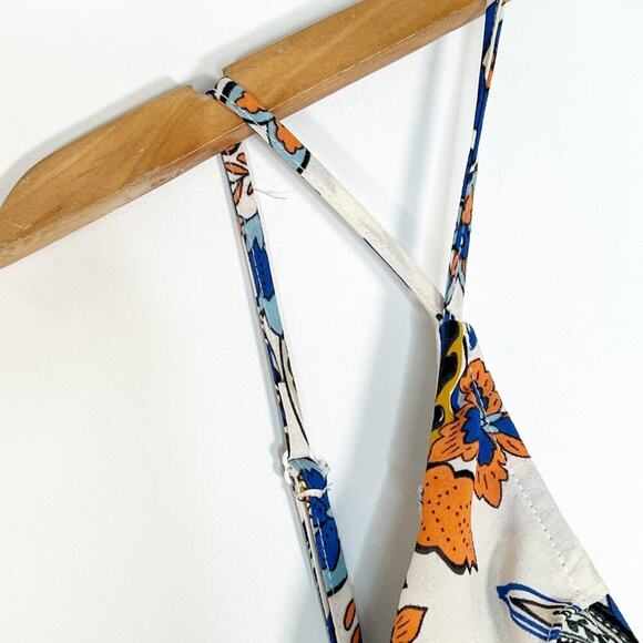 Ark & Co Boho Paisley Floral Print Ruffle Shorts Romper Cream Blue Orange - Picture 6 of 14